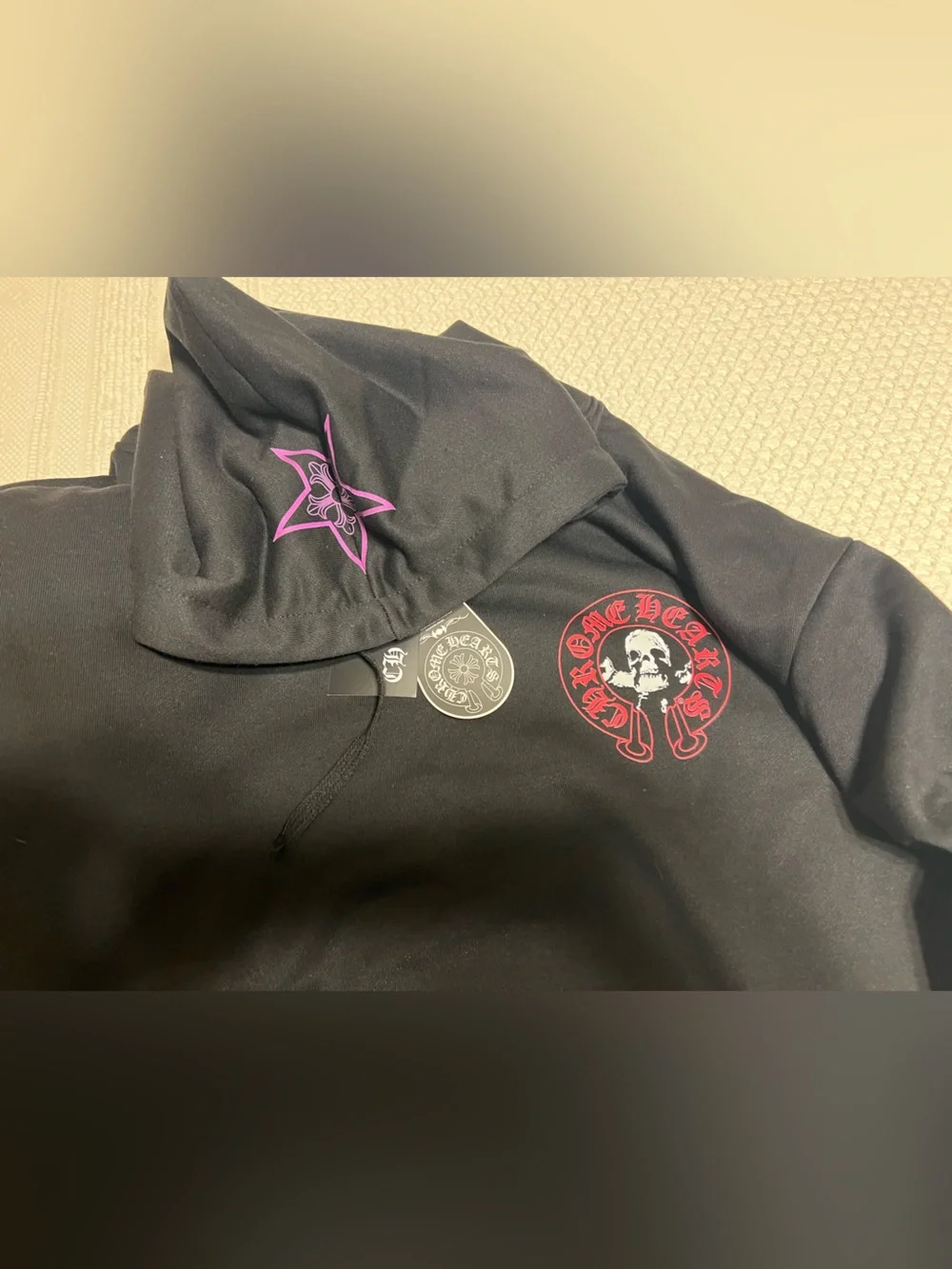 Chrome Hearts Black Hooded Pullover with Logo Tags